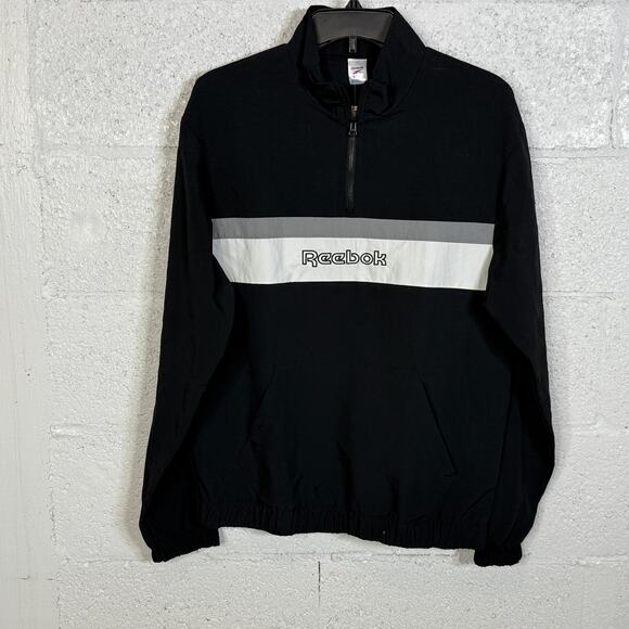 Reebok Men's Retro Colorblocked Quarter-Zip Popover - Black/gray/white large - Picture 1 of 6